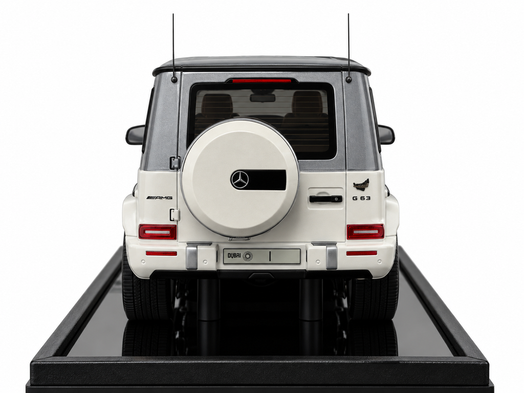 1/18 Resin Mercedes-Benz AMG G 63 UAE Golden Jubilee Edition – Motor Helix (White/Silver)