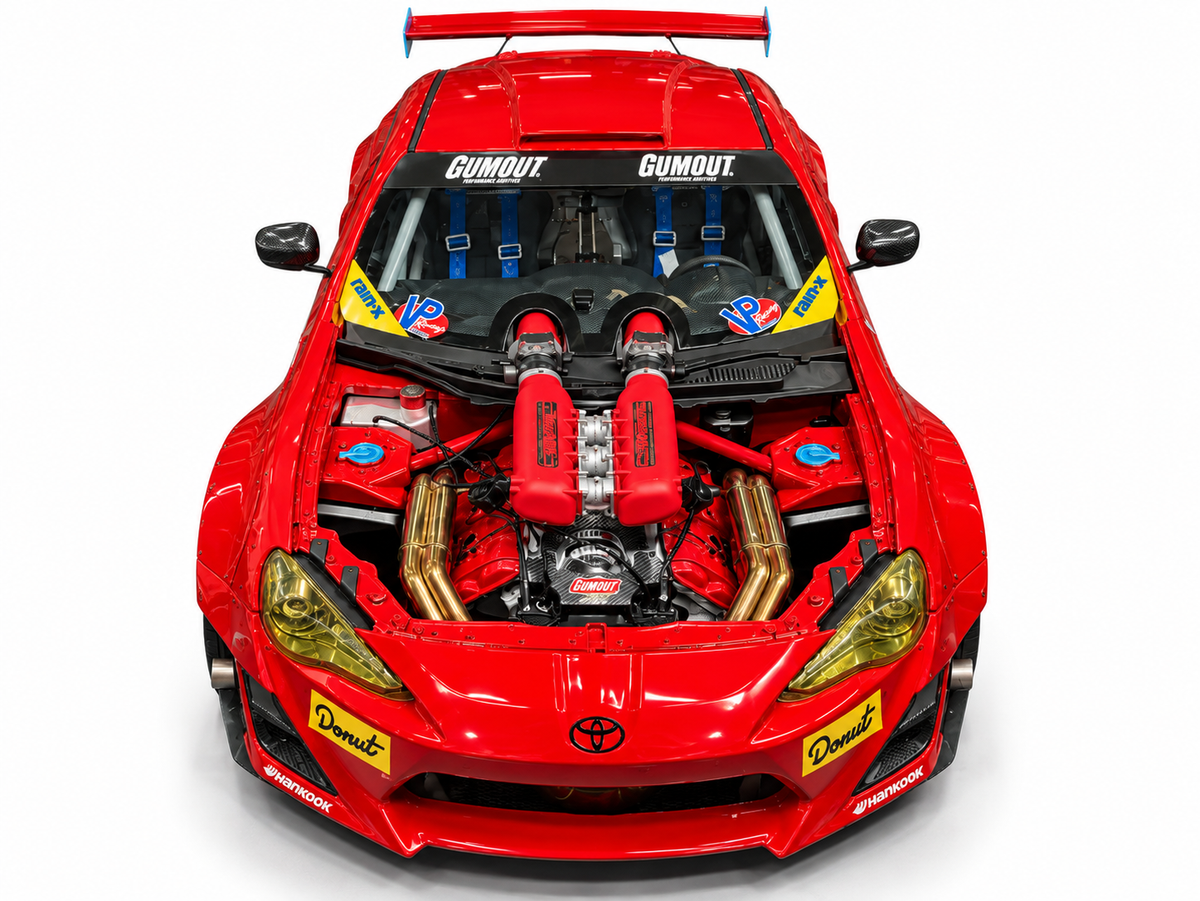 1:18 Gumout 411 Donut Toyota GT86 Super Modificato & Ferrari engine Diecast