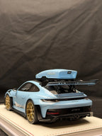 1/18 Ivy Merit Porsche 911 (992) GT3 RS (Gulf Blue with Black Livery & Gold Wheels) Car Model with Detachable Roof Rack Limited 15 Pieces