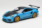 Porsche 911 991.2 GT3 RS Weissach Package Shark Blue Wording & Golden Magnesium Wheels Minichamps 1/18