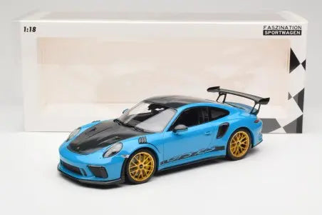 Porsche 911 991.2 GT3 RS Weissach Package Shark Blue Wording & Golden Magnesium Wheels Minichamps 1/18