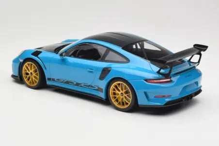 Porsche 911 991.2 GT3 RS Weissach Package Shark Blue Wording & Golden Magnesium Wheels Minichamps 1/18