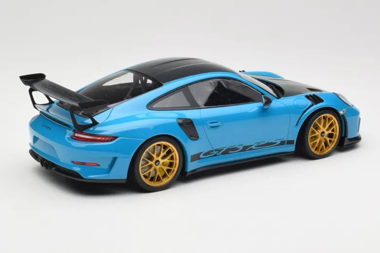 Porsche 911 991.2 GT3 RS Weissach Package Shark Blue Wording & Golden Magnesium Wheels Minichamps 1/18