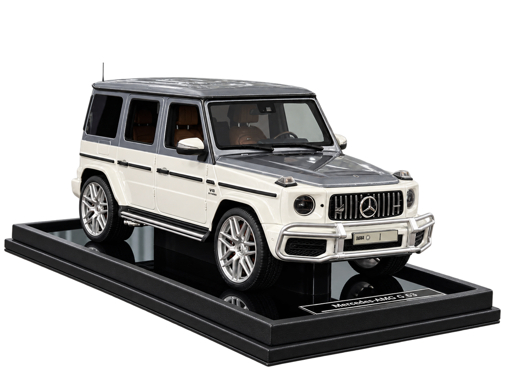 1/18 Resin Mercedes-Benz AMG G 63 UAE Golden Jubilee Edition – Motor Helix (White/Silver)