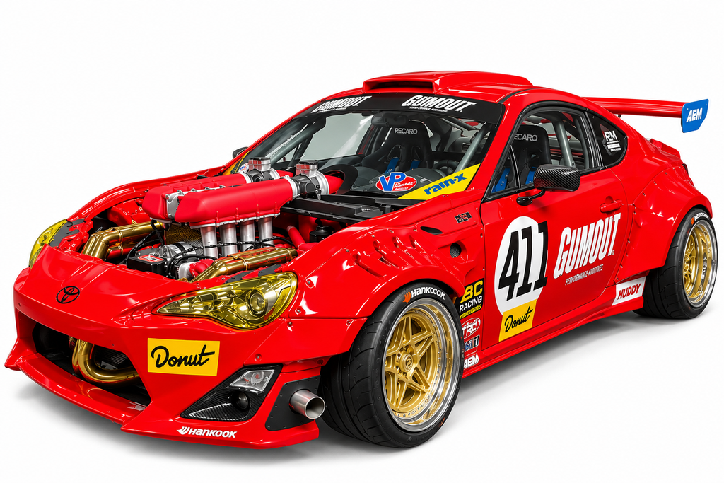 1:18 Gumout 411 Donut Toyota GT86 Super Modificato & Ferrari engine Diecast