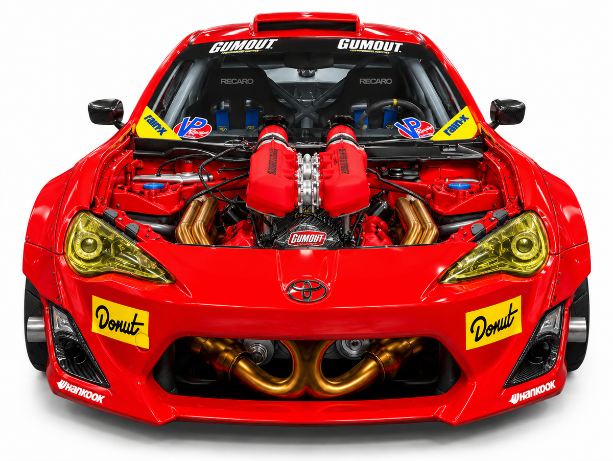 1:18 Gumout 411 Donut Toyota GT86 Super Modificato & Ferrari engine Diecast