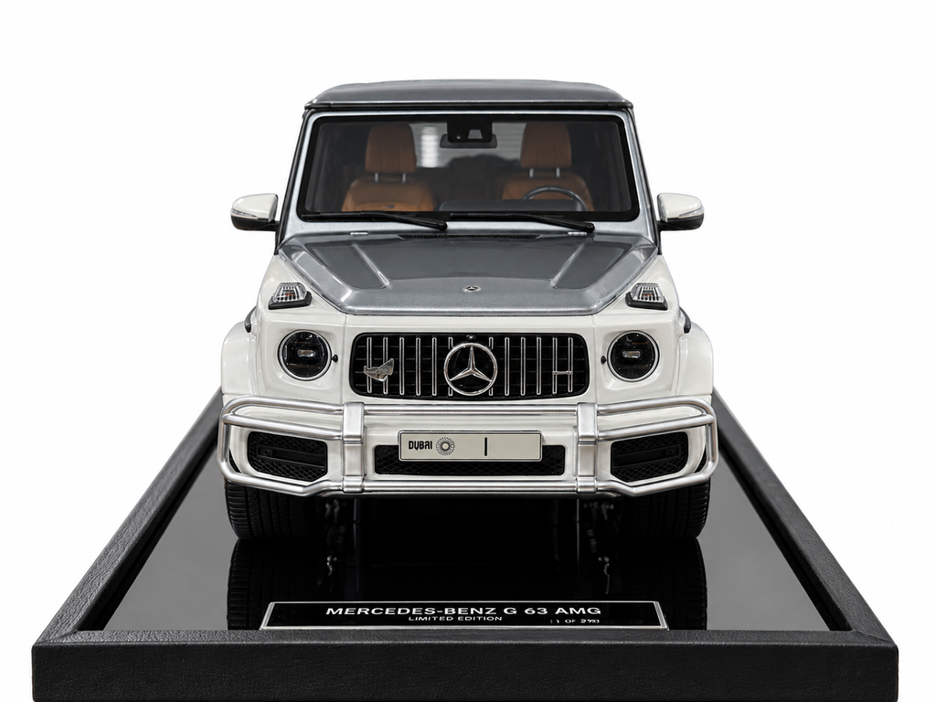 1/18 Resin Mercedes-Benz AMG G 63 UAE Golden Jubilee Edition – Motor Helix (White/Silver)