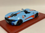 Preorder 1/18 AB Models McLaren Elva in Gulf Blue from 2019 on leather base Leather Base