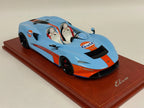 Preorder 1/18 AB Models McLaren Elva in Gulf Blue from 2019 on leather base Leather Base