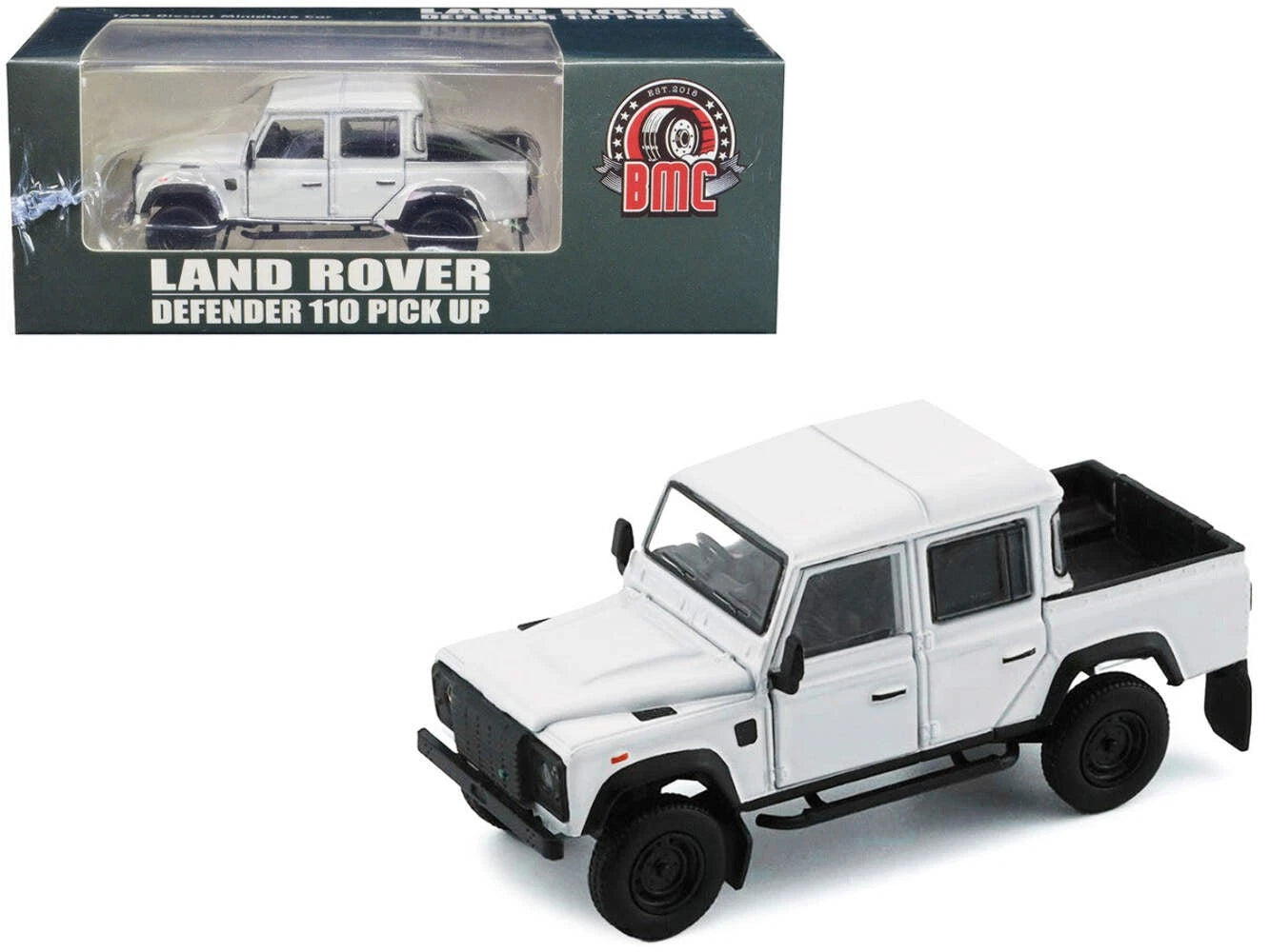 1/64 Land Rover Defender 110 Pickup Truck White with Extra Wheels – BM