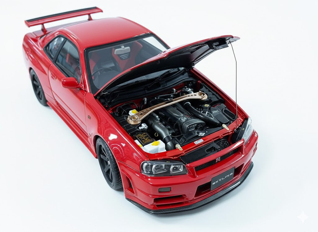 Diecast – Nissan Skyline GT-R R34 Customized Version | MotorHelix | Limited 399 pcs | Active Red