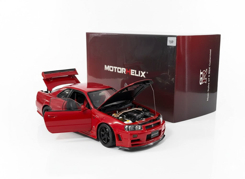 Diecast – Nissan Skyline GT-R R34 Customized Version | MotorHelix | Limited 399 pcs | Active Red